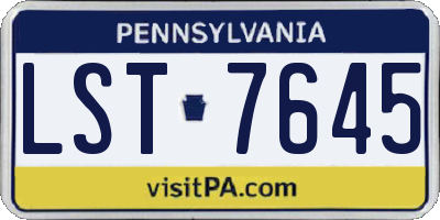PA license plate LST7645