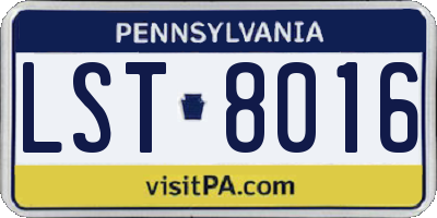 PA license plate LST8016