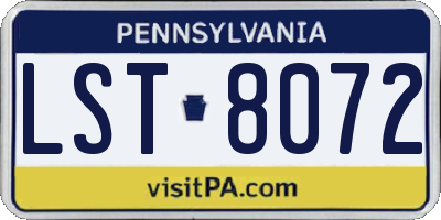 PA license plate LST8072