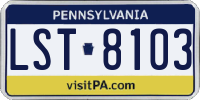 PA license plate LST8103