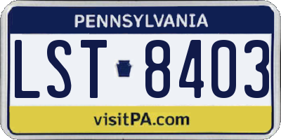 PA license plate LST8403