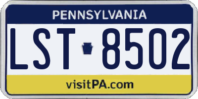 PA license plate LST8502