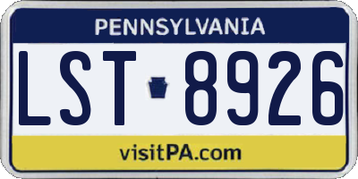 PA license plate LST8926
