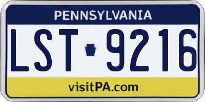 PA license plate LST9216