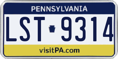 PA license plate LST9314