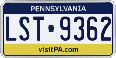 PA license plate LST9362