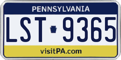 PA license plate LST9365
