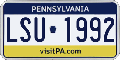 PA license plate LSU1992