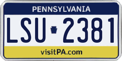 PA license plate LSU2381