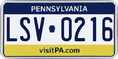PA license plate LSV0216