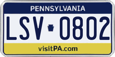 PA license plate LSV0802