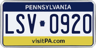 PA license plate LSV0920