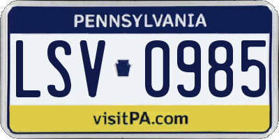 PA license plate LSV0985