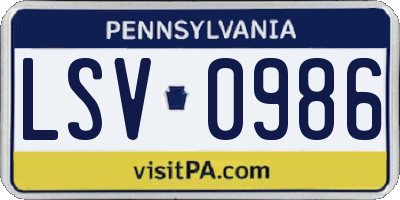PA license plate LSV0986