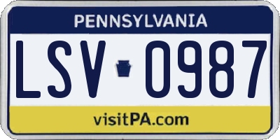 PA license plate LSV0987