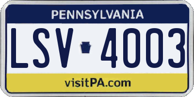 PA license plate LSV4003
