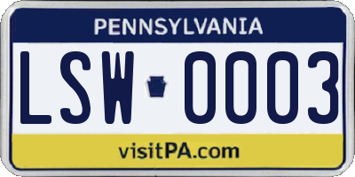 PA license plate LSW0003