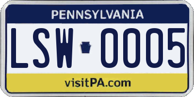 PA license plate LSW0005