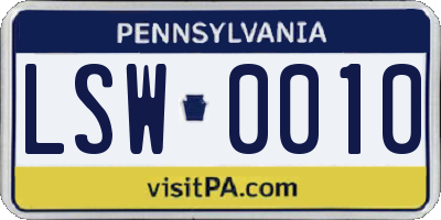 PA license plate LSW0010