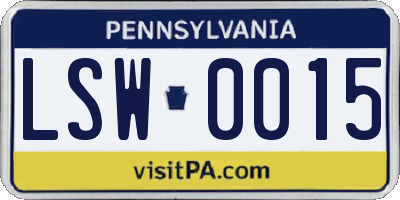 PA license plate LSW0015