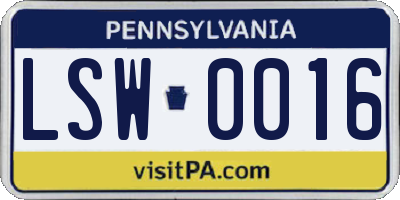 PA license plate LSW0016