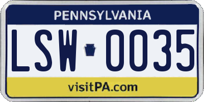 PA license plate LSW0035