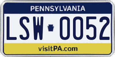 PA license plate LSW0052