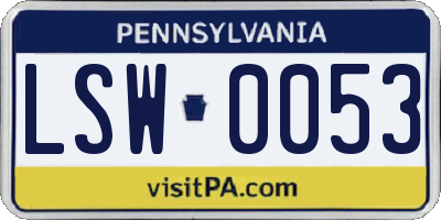 PA license plate LSW0053