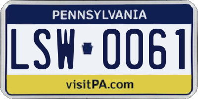 PA license plate LSW0061