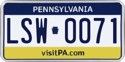 PA license plate LSW0071