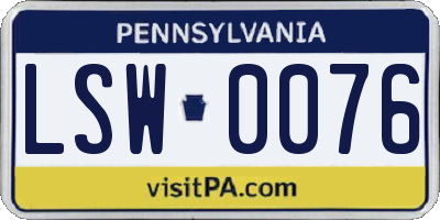 PA license plate LSW0076
