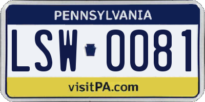 PA license plate LSW0081