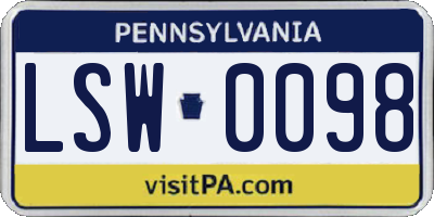 PA license plate LSW0098