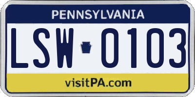 PA license plate LSW0103
