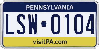 PA license plate LSW0104