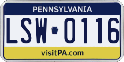 PA license plate LSW0116