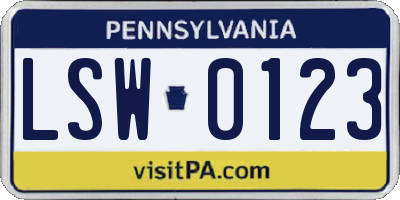 PA license plate LSW0123