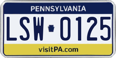 PA license plate LSW0125