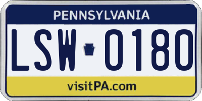 PA license plate LSW0180