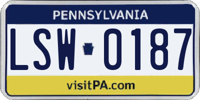 PA license plate LSW0187