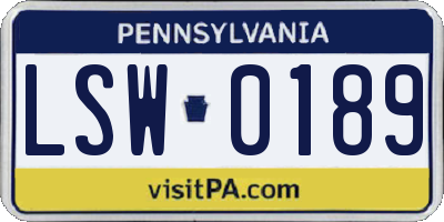 PA license plate LSW0189