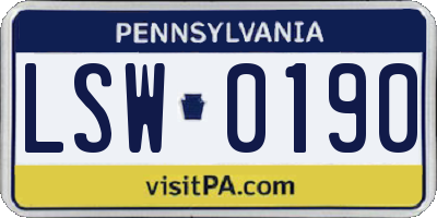 PA license plate LSW0190