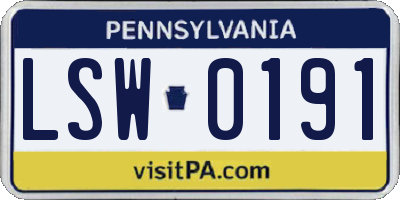 PA license plate LSW0191
