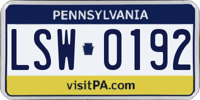 PA license plate LSW0192
