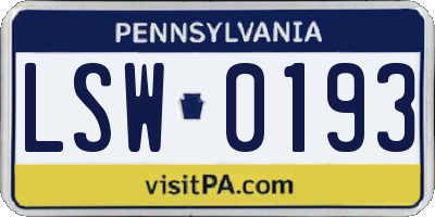 PA license plate LSW0193
