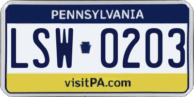 PA license plate LSW0203