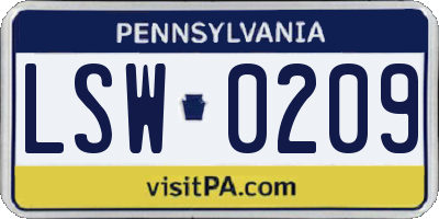 PA license plate LSW0209