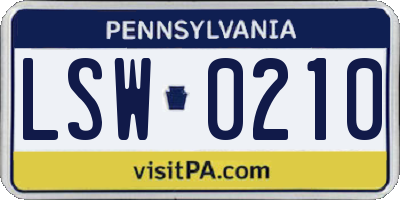 PA license plate LSW0210