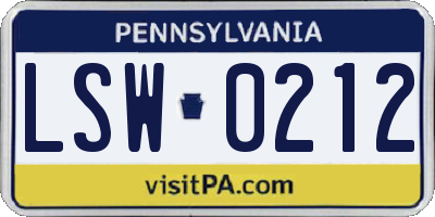 PA license plate LSW0212
