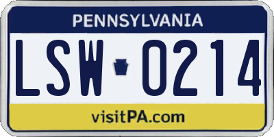 PA license plate LSW0214